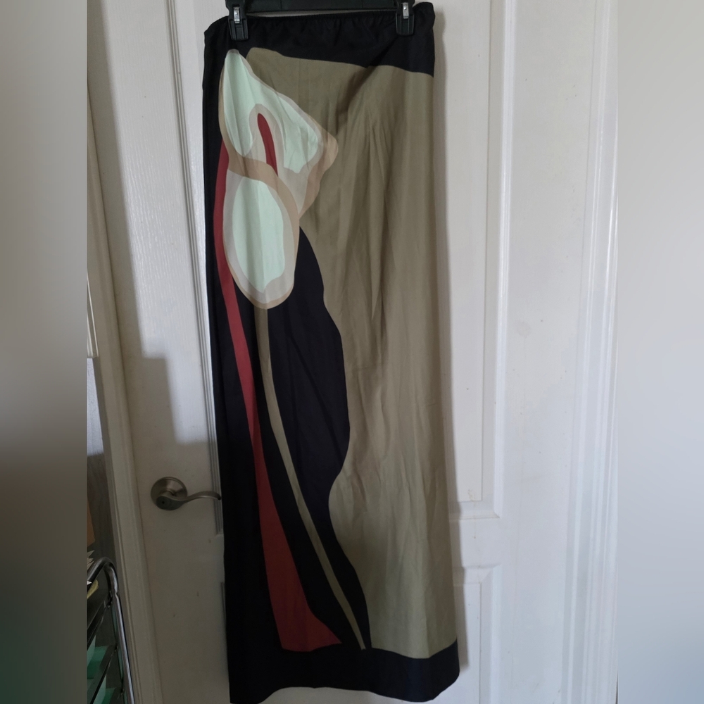 Abstract Patterned Strapless Maxi Dress Olive & Black S